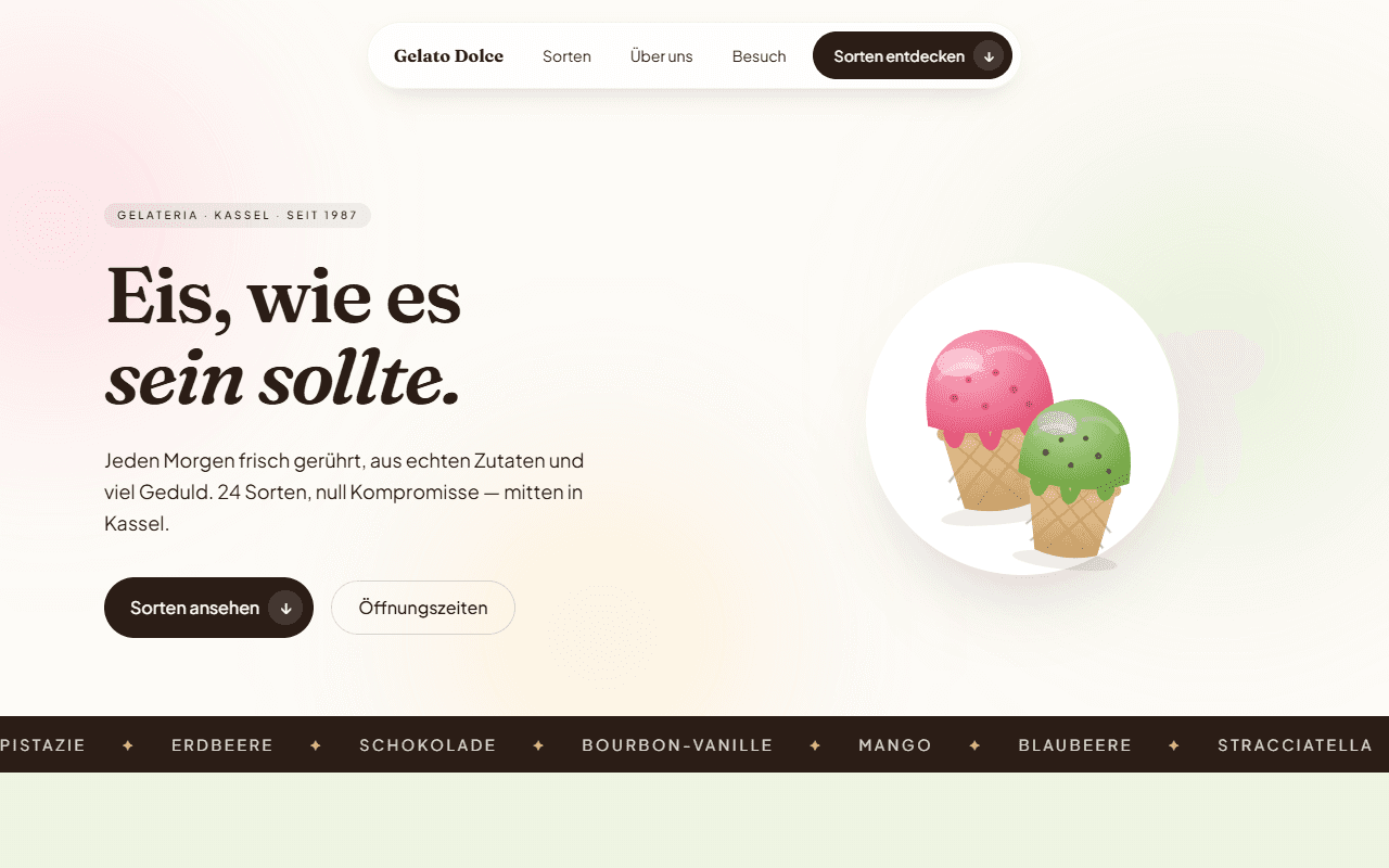 Vorschau der Gelato Dolce Demo-Website